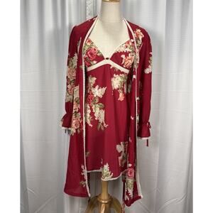 VTG Oscar de La Renta Red Floral Pink Label Set Women's Size Medium Robe Gown